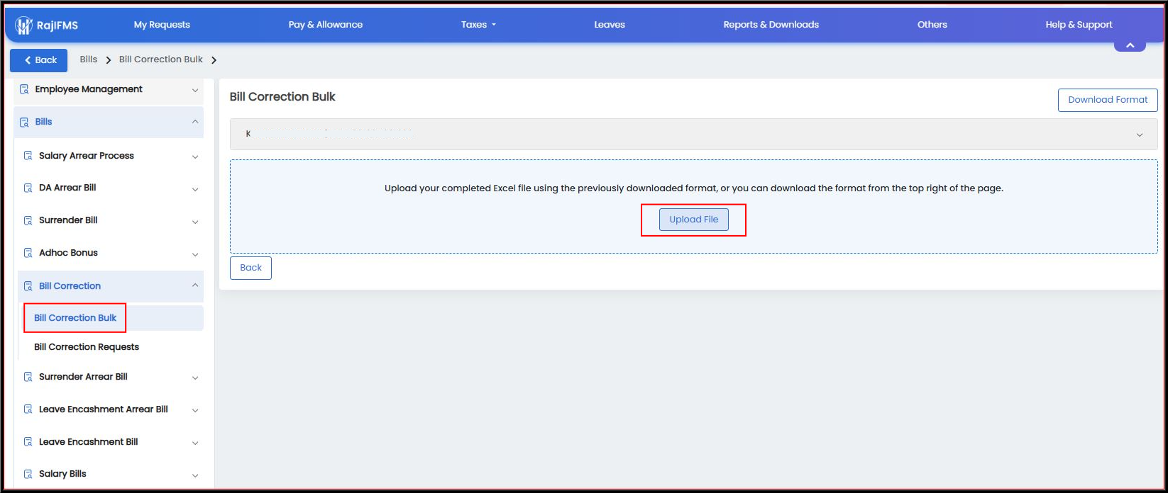 Main Upload File Interface
